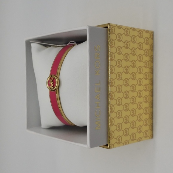 1191- MICHAEL Michael Kors Haute Gold Enamel Fuchia Color Bangle Bracelet NWT - Picture 8 of 8